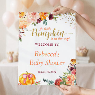 Little Pumpkin Autumn Floral Baby Shower Sign