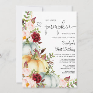Little Pumpkin Autumn Floral Birthday Invitation