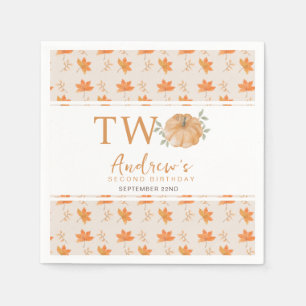 Little Pumpkin Autumn Leaf Fall 2nd Birthday Napkin