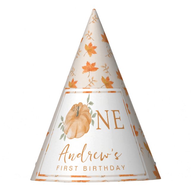 Little Pumpkin Autumn Leaf Fall First 1st Birthday Party Hat (Front)