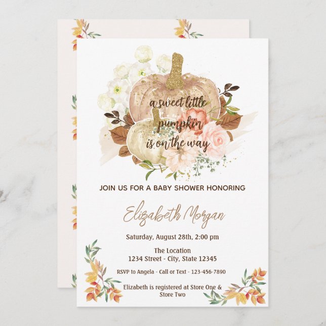 Little Pumpkin, Autumn Leaves Baby Shower  Invitation (Front/Back)