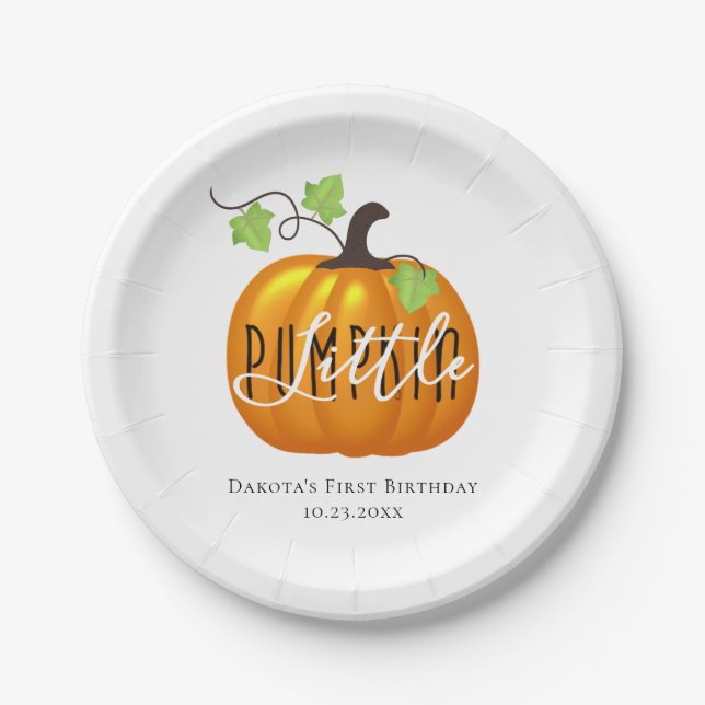 Little Pumpkin Autumn Neutral First Birthday Party Paper Plate (Front)