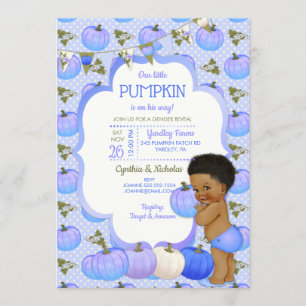 Little Pumpkin Baby Boy Shower Dark Tone Curly Invitation