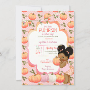 Little Pumpkin Baby Girl Shower Dark Tone Puffs In Invitation