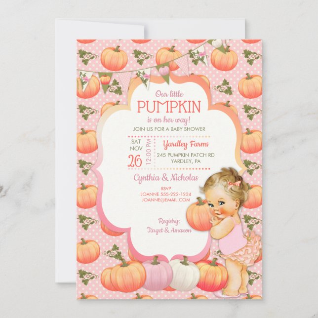 Little Pumpkin Baby Girl Shower Light Blonde Invitation (Front)