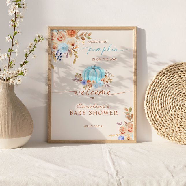 Little Pumpkin Baby Shower Blue Boy Welcome Poster (Creator Uploaded)