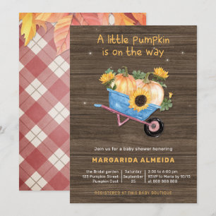 Little Pumpkin Baby Shower Boy Rustic Fall Plaid Invitation