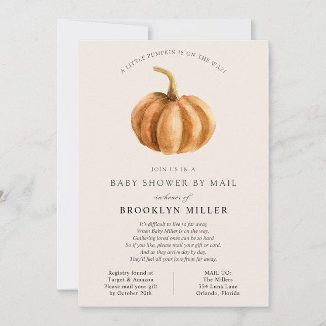 Little Pumpkin Baby Shower by Mail Invitation (Front)
