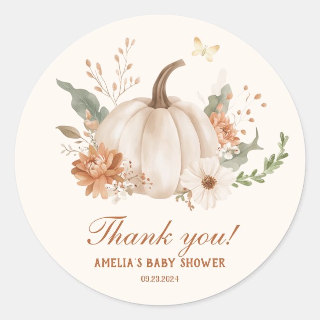 Little Pumpkin Baby Shower | Cute Fall-Themed Classic Round Sticker (Front)