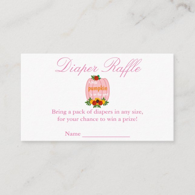 Little Pumpkin Baby Shower Diaper Raffle Enclosure Card (Front)