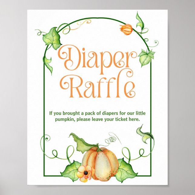 Little Pumpkin Baby Shower Diaper Raffle Game Sign (Front)