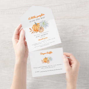 Little Pumpkin Baby Shower Elegant Simple Modern All In One Invitation