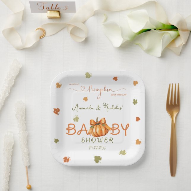 Little Pumpkin Baby Shower Fall Leaves Paper Plate (Wedding)