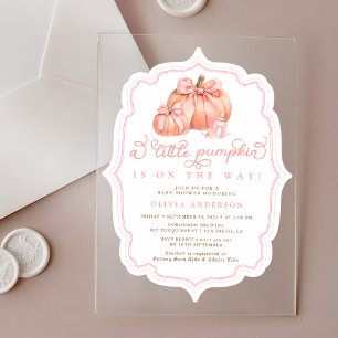 Little Pumpkin Baby Shower Fall Pink Bow  Acrylic Invitations