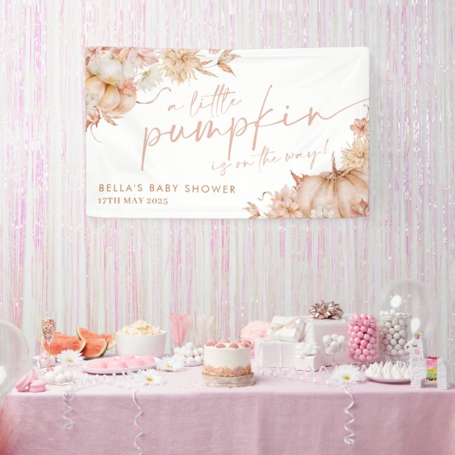 Little Pumpkin Baby Shower Fall Pink Floral Banner (Party)