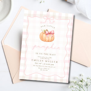 Little Pumpkin Baby Shower Fall Pink Pumpkin Bow Invitation
