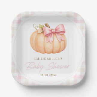 Little Pumpkin Baby Shower Fall Pink Pumpkin Bow Paper Plate