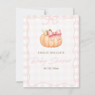 Little Pumpkin Baby Shower Fall Pink Pumpkin Bow RSVP Card