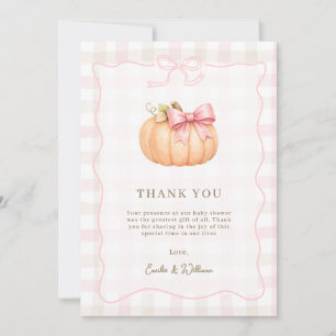 Little Pumpkin Baby Shower Fall Pink Pumpkin Bow Thank You Card