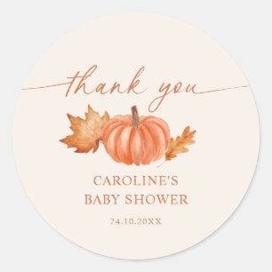 Little Pumpkin Baby Shower Fall Thank You Classic Round Sticker