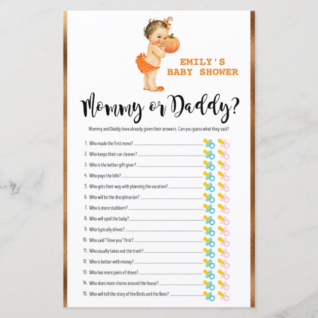 Little Pumpkin Baby Shower Game PRINTED (Front)