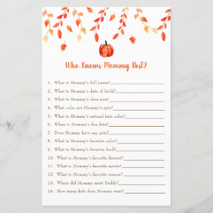 Little Pumpkin Baby Shower Game Who Knows Mommy