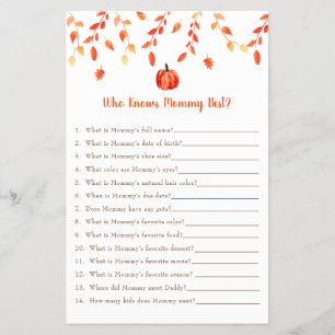 Little Pumpkin Baby Shower Game Who Knows Mommy  Flyer