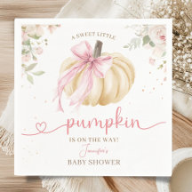Little Pumpkin Baby Shower Girl Pink Bow Paper