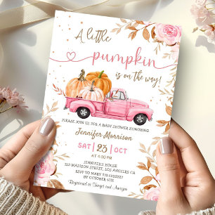 Little Pumpkin Baby Shower Girl Pink Truck Fall Invitation