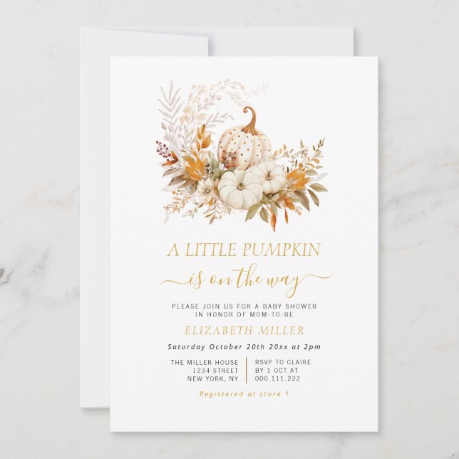 little pumpkin baby shower invitation (Front)