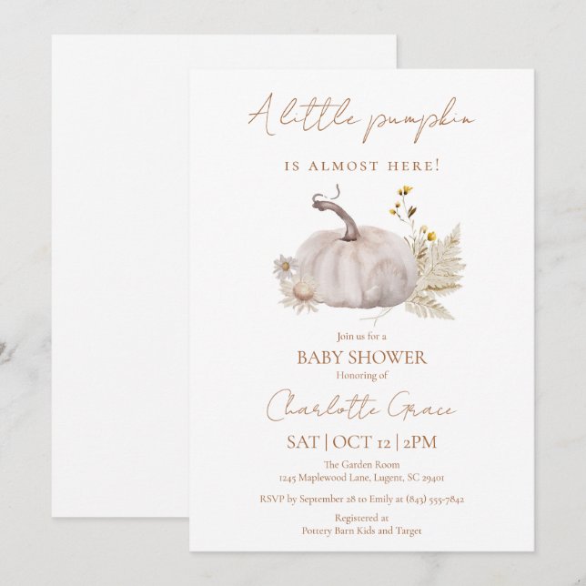 Little Pumpkin Baby Shower Invitation (Front/Back)