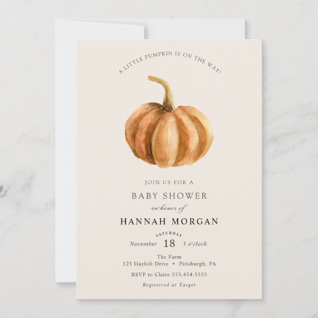 Little Pumpkin Baby Shower invitation (Front)