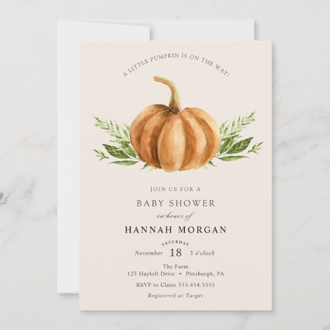 Little Pumpkin Baby Shower invitation (Front)