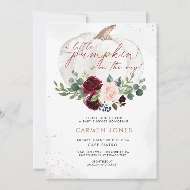 Little Pumpkin Baby Shower Invitation Fall Floral (Front)