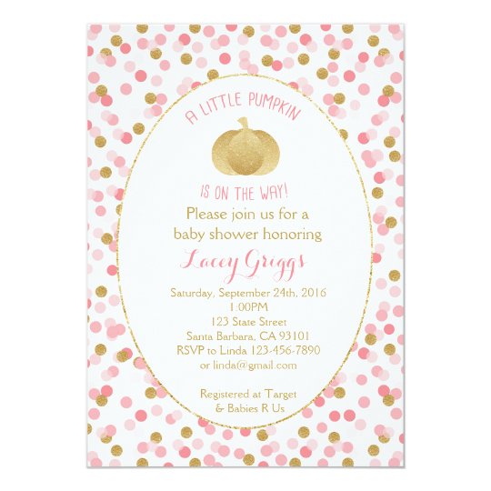 Little Pumpkin Baby Shower Invitation- Pink Gold Card