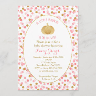 Little Pumpkin Baby Shower Invitation- Pink  Gold Invitation