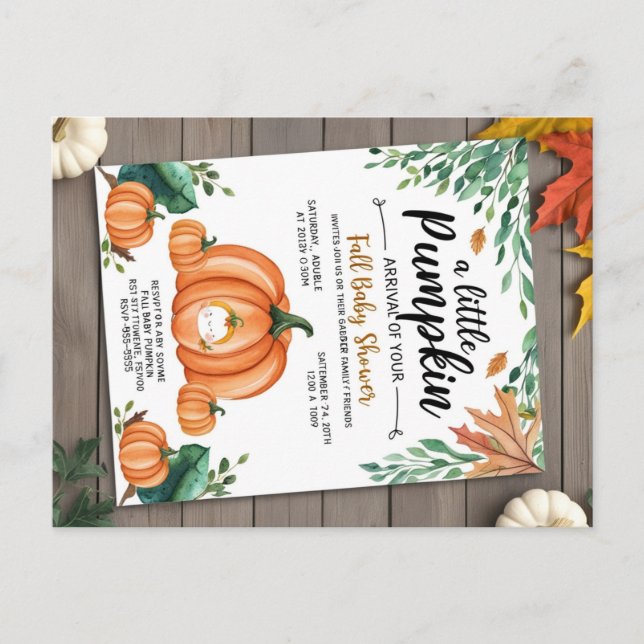 Little Pumpkin Baby Shower Invitation Postcard (Front)
