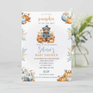 Little Pumpkin Baby Shower Invite, Blue Fall Theme Invitation