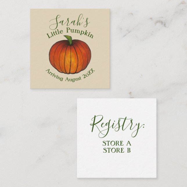 Little Pumpkin Baby Shower New Arrival Autumn Fall Enclosure Card (Front/Back)