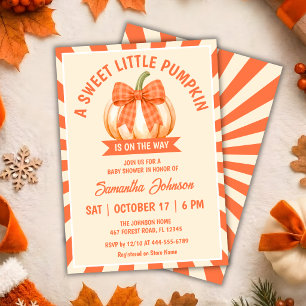 Little Pumpkin Baby Shower Orange Gingham Bow Invitation