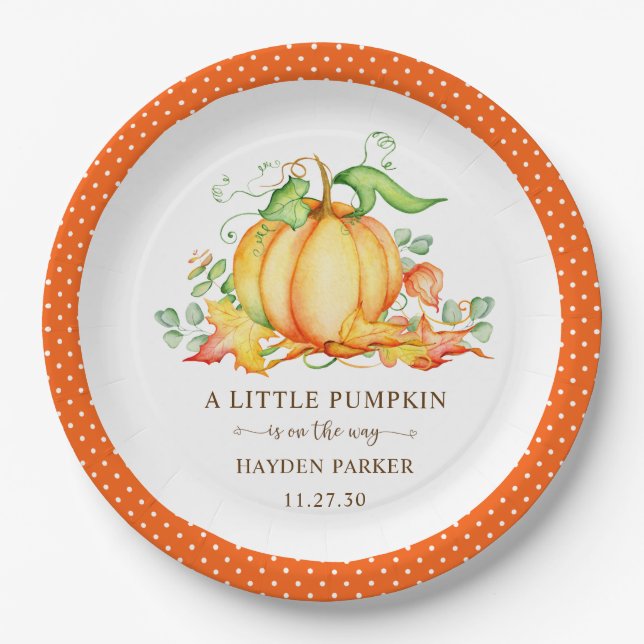 Little Pumpkin Baby Shower Paper Plate (Front)