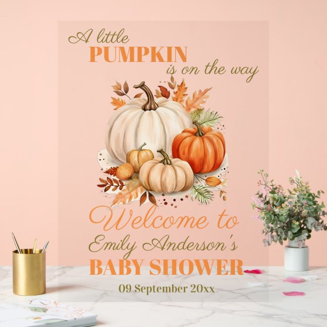 Little Pumpkin Baby Shower Party Welcome  Acrylic Sign (Wedding)
