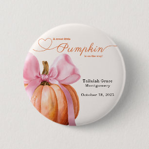Little Pumpkin Baby Shower – Pink Bow Fall 2 Inch Round Button