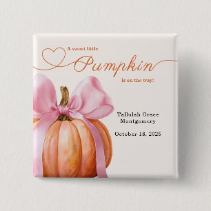 Little Pumpkin Baby Shower – Pink Bow Fall 2 Inch Square Button