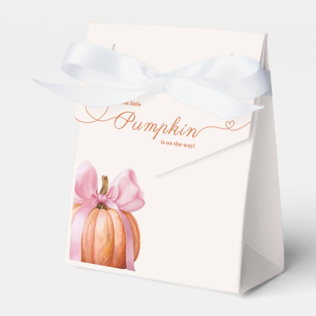 Little Pumpkin Baby Shower – Pink Bow Fall  Favor Box (Front Side)
