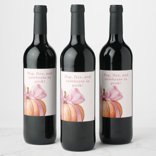 Little Pumpkin Baby Shower – Pink Bow Fall  Wine Label (Bottles)