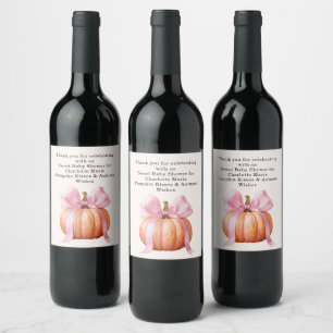 Little Pumpkin Baby Shower – Pink Bow Fall  Wine Label