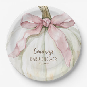 Little Pumpkin Baby Shower Pink Bow Paper Plate