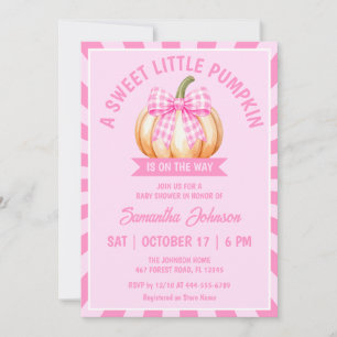 Little Pumpkin Baby Shower Pink Gingham Bow Invitation