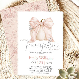 Little Pumpkin Baby Shower Pink Toile Bow Invitation